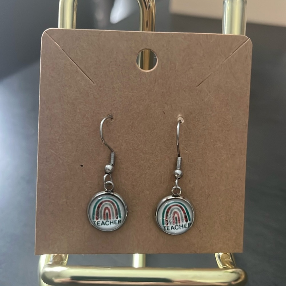 Hand Crafted Rainbow Teacher Dangle Earrings